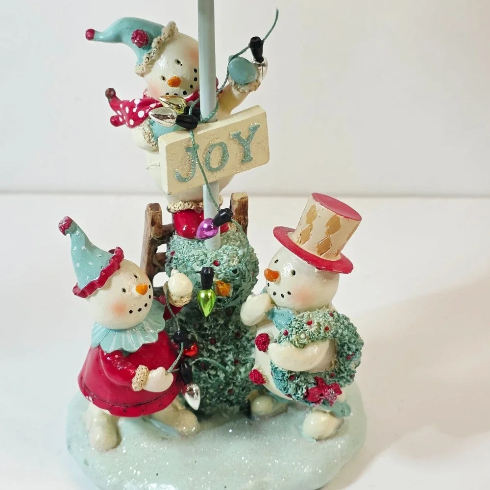 Snowmen Wrapping Lights Christmas Tealight Holder Lamp and Shade 2 pc 9.5